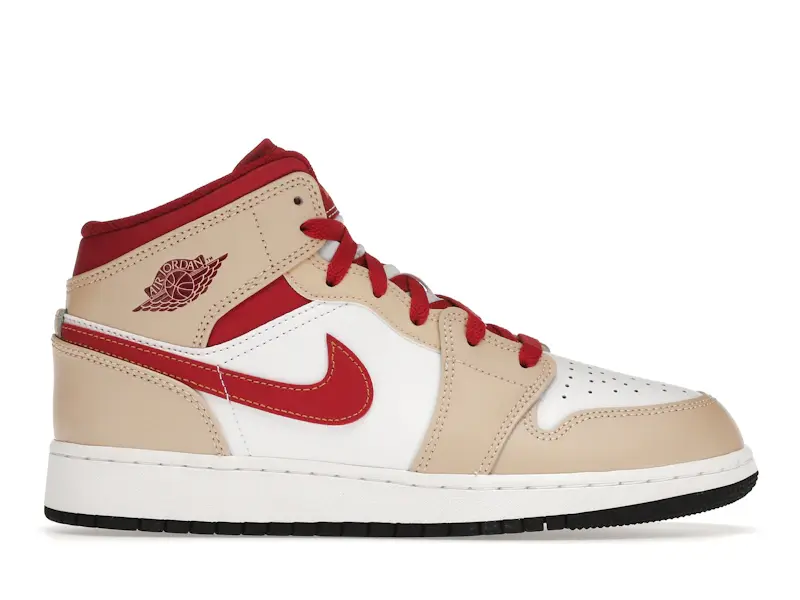 Jordan 1 Mid Light Curry Cardinal