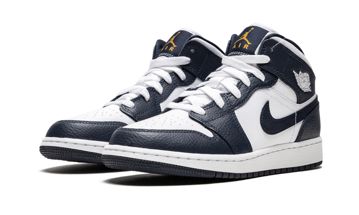 Jordan 1 Mid White Metallic Gold Obsidian (GS) - Image 1