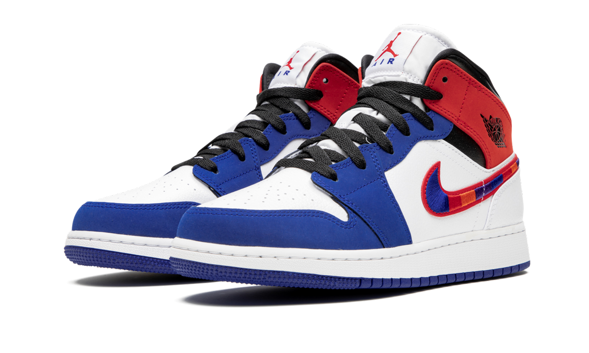 Jordan 1 Mid Rush Blue University Red (GS) - Image 1