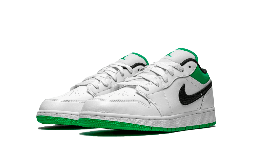 Jordan 1 Low White Lucky Green Tumbled Leather (GS) - Image 1
