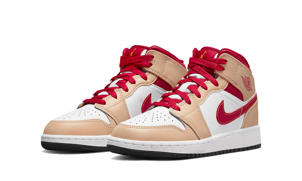 Jordan 1 Mid Light Curry Cardinal (GS) - Image 1