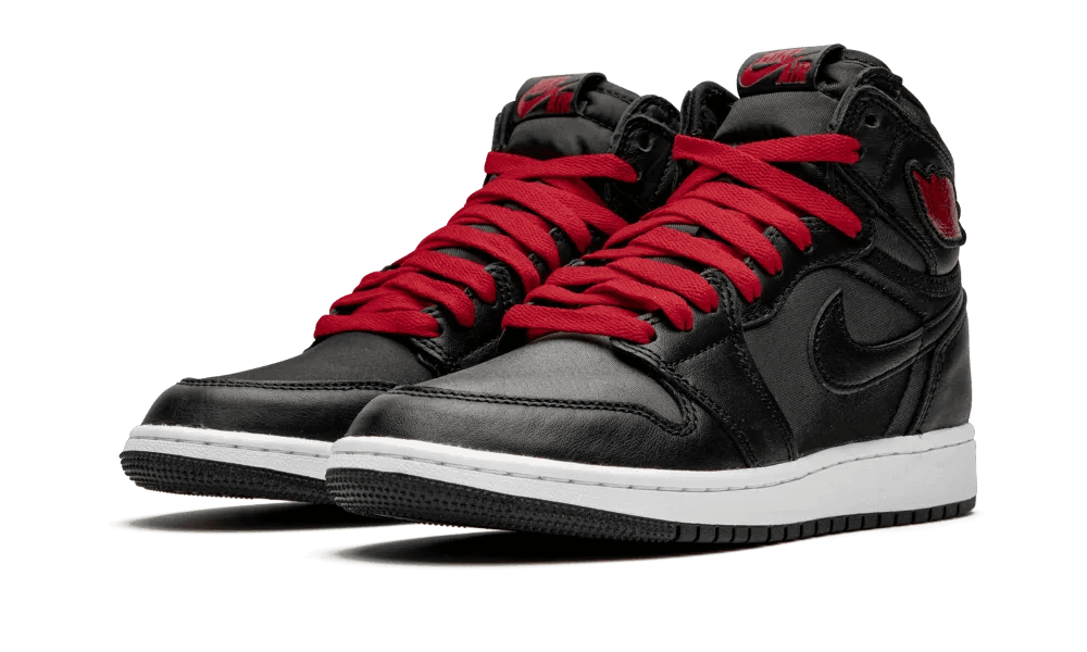 Jordan 1 Retro High Black Satin Gym Red Black (GS) - Image 1