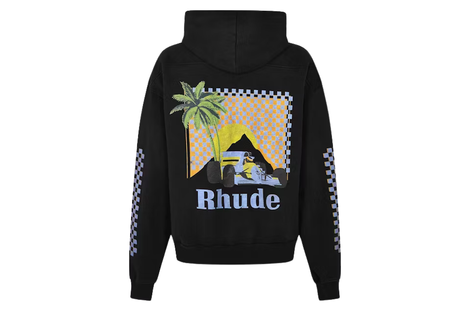 Rhude Moonlight Tropics Print Oversized Vintage Hoodie Black - Image 1